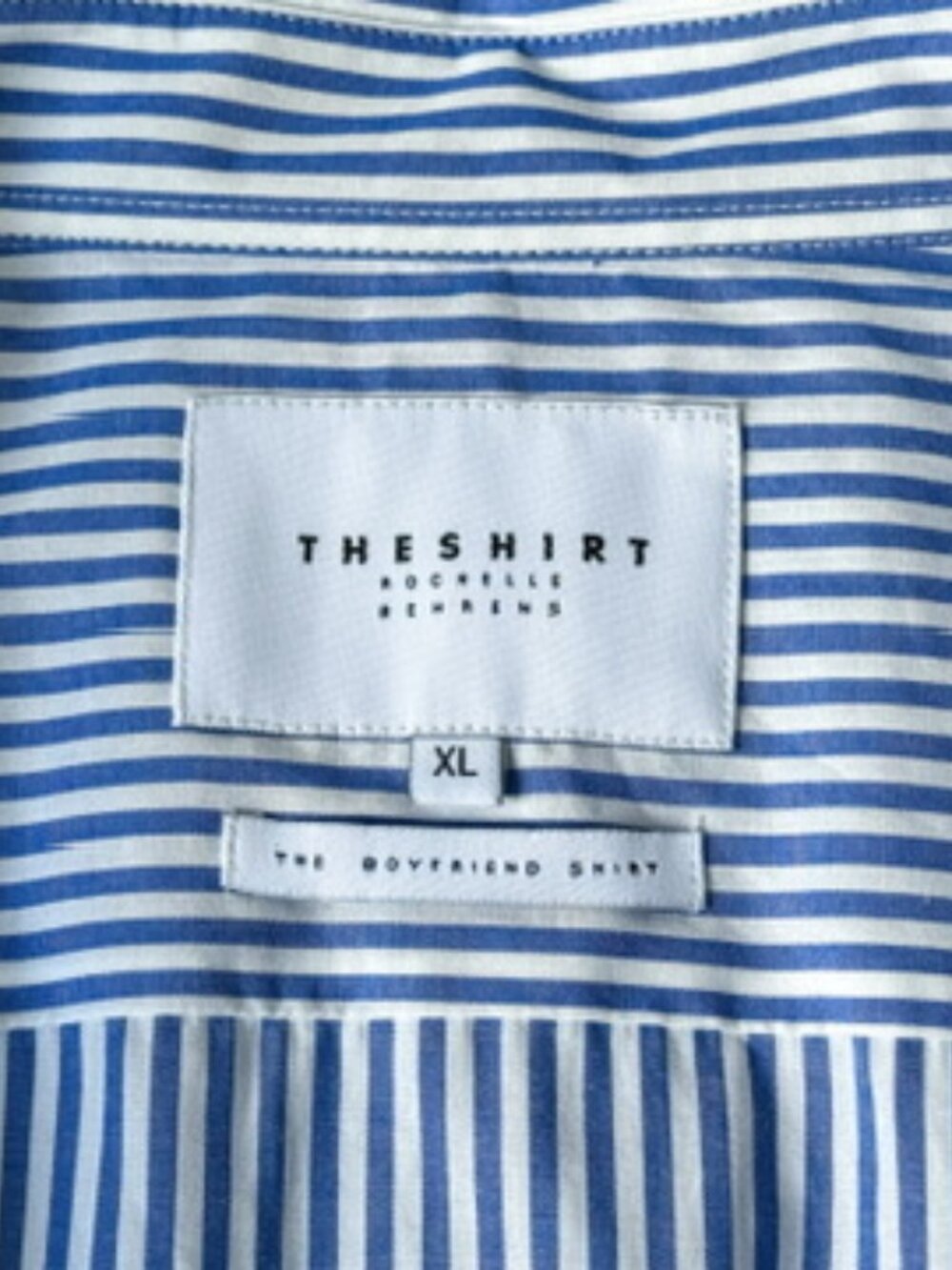 The Shirt Rochelle Behrens Boyfriend Shirt Blue Stripe XL NWOT No Gape